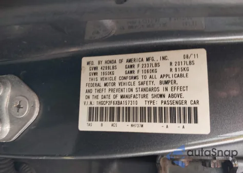 2011 Honda Accord 2.4 Se z USA, uszkodzony, nr VIN 1HGCP2F6XBA157310